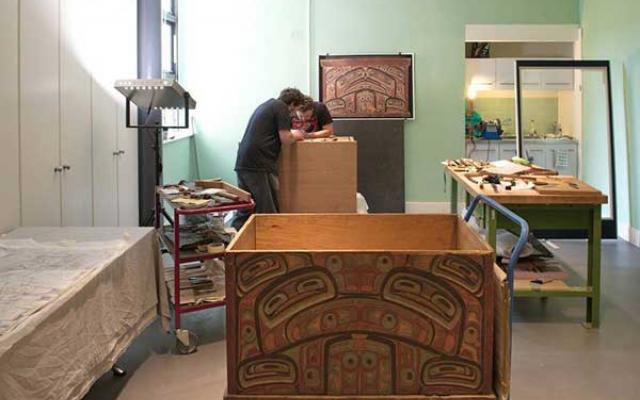 Two Haida artists working in the Pitt Rivers Museum