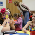 Children doing craft activities together 