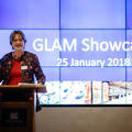 Professor Anne Trefethen presenting at GLAM Staff Event in January 2018 at the Weston Library