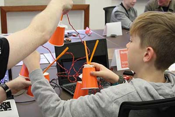 Young person building sensiphone at the Bodleian Libraries' Mini Hackathon