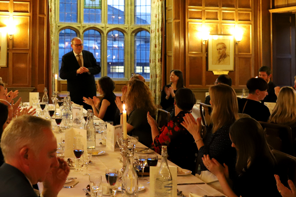 Oxford Cultural Leaders participants gather for a candlelit dinner and speeches at the Bodleian library 