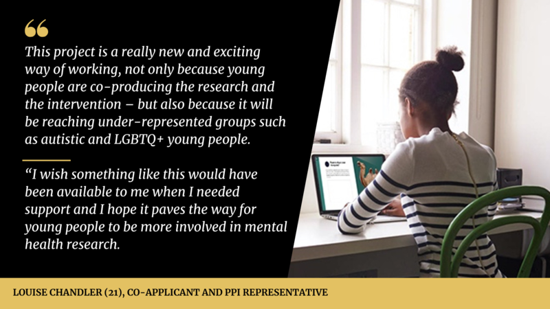 Quote from co-applicant Image of a young person sitting at a laptop, with a quote from one of the co-applicants