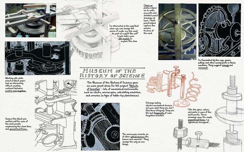 sketchbook page featuring objects of invention