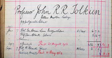 Image of JRR Tolkien ledger entry in ledger from Duckers & Son