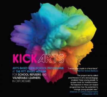 Kick Arts Project poster with multi-coloured design on black background