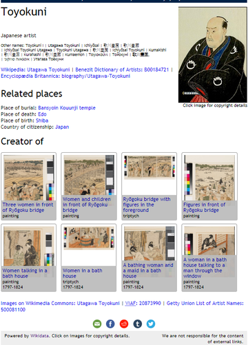 Wikidata profile page of Japanese artist, Toyokuni