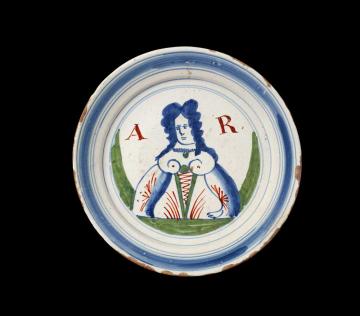 Delftware plate of Queen Anne