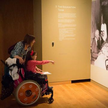 Wheelchair user visiting exhibition at the Ashmolean Museum