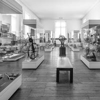 History of science museum interior black and white