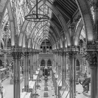 Museum of Natural History interior in black and white